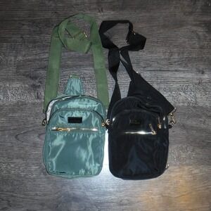 Kedzie Black‎ & Olive Green Nylon Sling Backpack Fanny Pack Crossbody Bag Set